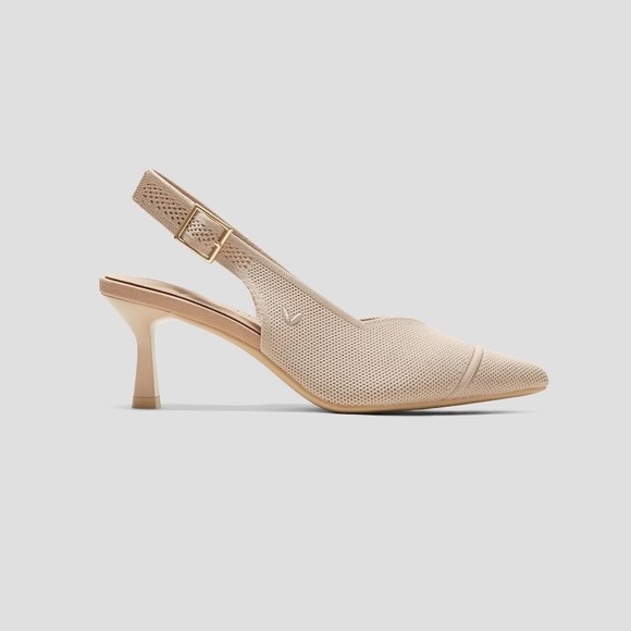 Vivaia Pointed-Toe Slingback Kitten Heels Knit Beige Pumps Size EU/40 US/9 - Picture 4 of 13